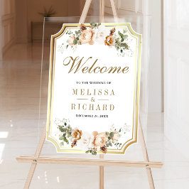 Señal Acrílica Ivory Gold Christmas Floral Wedding Welcome
