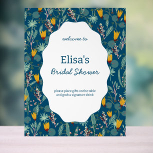 Señal Acrílica Jardín de Agua Floral Bridal Shower Personalizado 