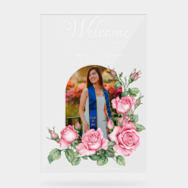 Señal Acrílica Jardín de flores de rosa Foto Graduación Bienvenid