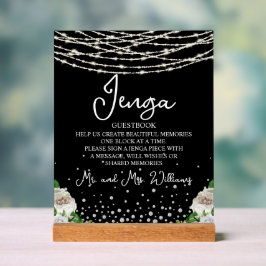 Señal Acrílica Jenga Boda Guestbook String Lights Black