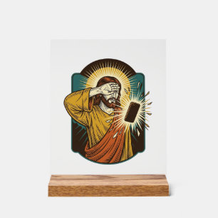 Señal Acrílica Jesús cegando la máxima brillo del teléfono a medi