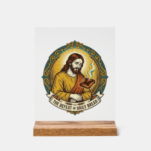 Señal Acrílica Jesús Derrotado Fumando Tostadas Quemadas Desayuno