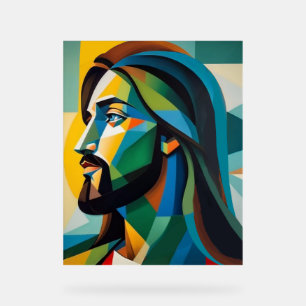 Señal Acrílica Jesús en cubismo verde 6