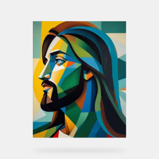 Señal Acrílica Jesús en cubismo verde 6