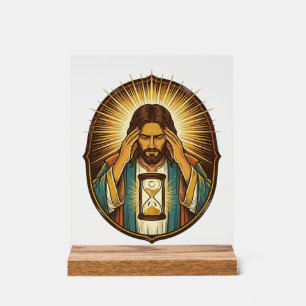 Señal Acrílica Jesús Impaciente Cargando Reloj de Arena Internet