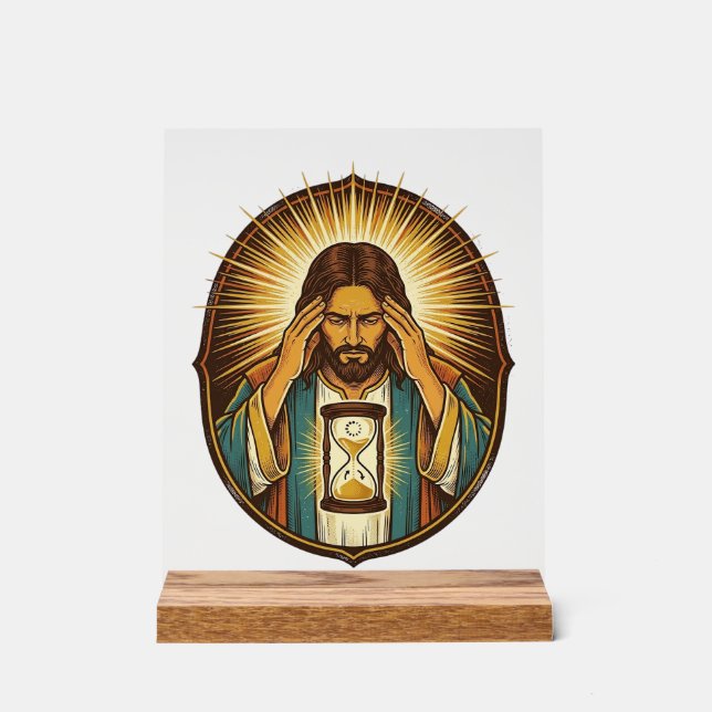 Señal Acrílica Jesús Impaciente Cargando Reloj de Arena Internet  (Anverso)