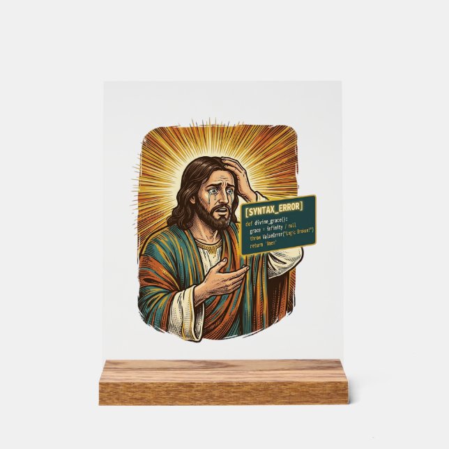 Señal Acrílica Jesús llorando Error de sintaxis Programador de co (Anverso)