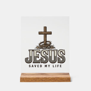 Señal Acrílica Jesús Salvó Mi Vida Grabado Vintage Diseño Cristia