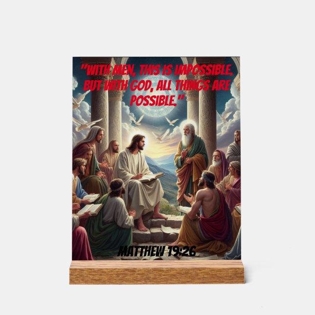 Señal Acrílica Jesús y los discípulos: Mateo 19:26 (Anverso)