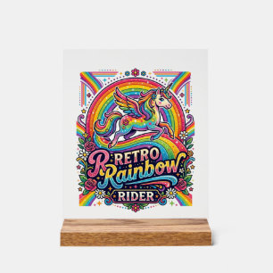 Señal Acrílica Jinete de Arcoíris Retro Unicornio