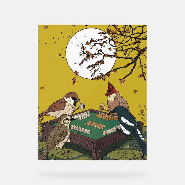 Señal Acrílica Juego de pájaros jugando Mahjong  (Anverso)