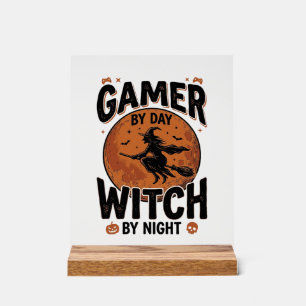 Señal Acrílica Jugador De Día Bruja De Noche Diseño Retro De Jueg