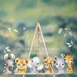 Señal Acrílica Jungle Animals, Safari, First Birthday Welcome