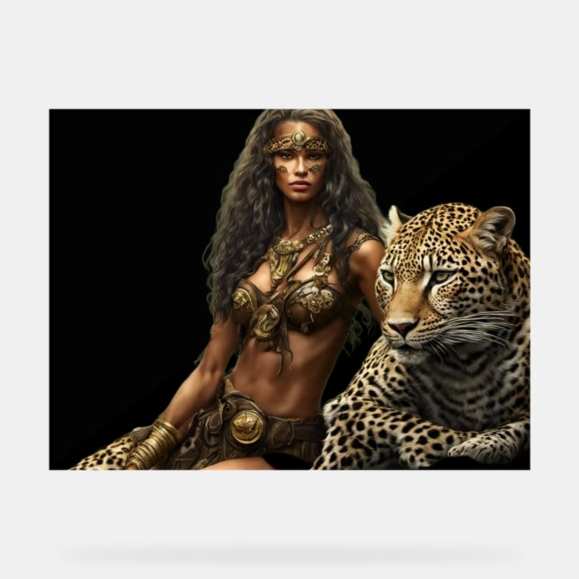 Señal Acrílica Jungle Girl and Her Pet Leopard Acrylic Wall Sign (Anverso)