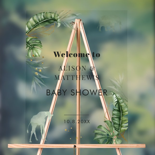 Señal Acrílica Jungle Safari Animals Parejas Baby Shower (Neutral )