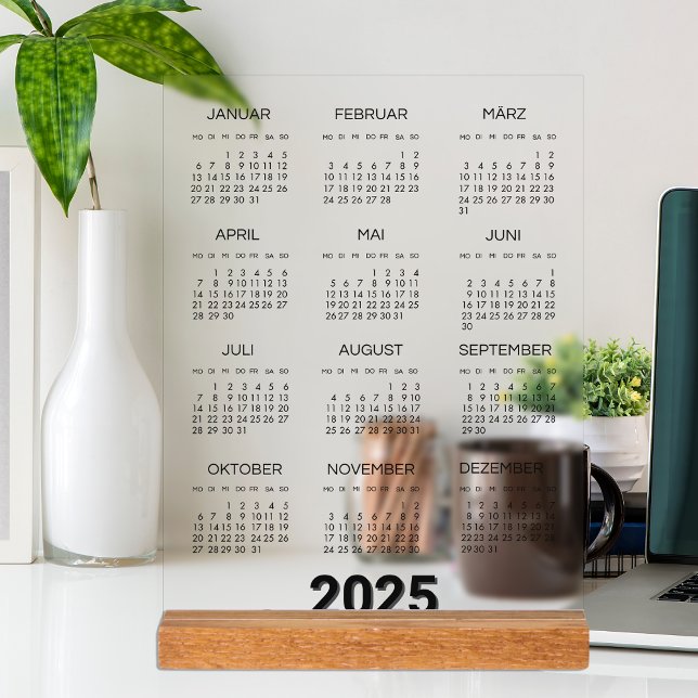 Señal Acrílica Kalender Deutsch 2025 Yearly Modern (Kalender Deutsch 2025 Yearly Modern Acrylic Sign)