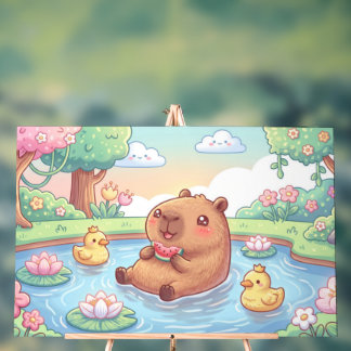 Señal Acrílica Kawaii capy in a pond