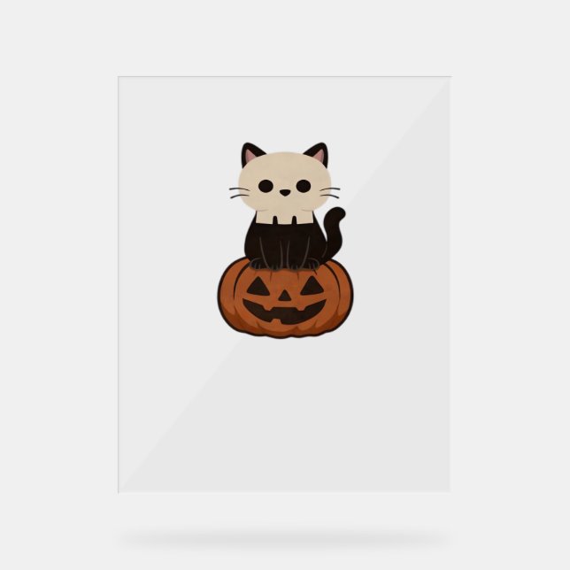 Señal Acrílica Kawaii Halloween Cat y calabaza Classic T-Shirt (Anverso)