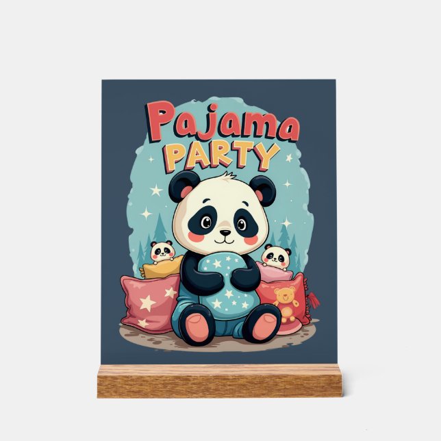 Señal Acrílica Kawaii Panda Pajama Fiesta Cosy Sleepover Estética (Anverso)