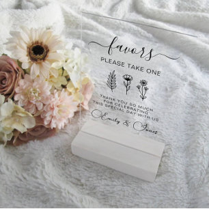 Señal Acrílica La boda floral favorece el Rótulo de mesa, los fav