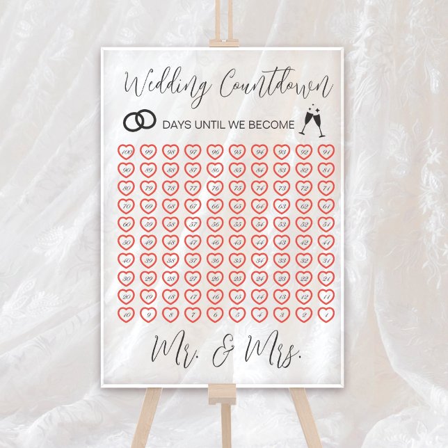 Señal Acrílica La cuenta regresiva de la boda elegante es transpa (Elegant Wedding Countdown Transparent Acrylic Sign on Easel
)