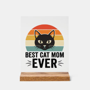 Señal Acrílica La Mejor Mamá de Gatos Retro Cara de Gato Diseño V