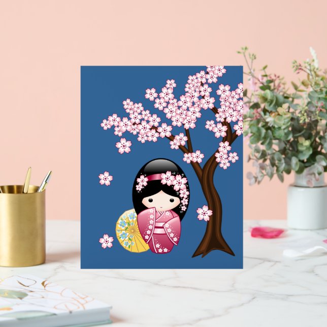 Señal Acrílica La muñeca Kokeshi de primavera cuida azul a la gei (Boda)