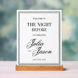 Señal Acrílica La Noche Antes de la Cena de Ensayo Boda Elegante