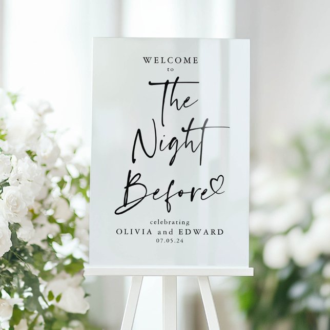 Señal Acrílica La Noche Antes Del Ensayo Cena Bienvenida Blanca (White Acrylic Sign for Rehearsal Dinner "The Night Before" )