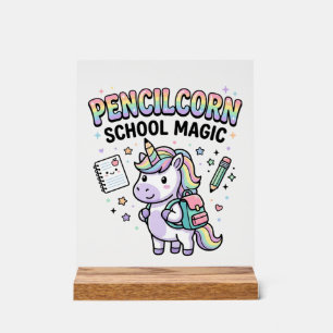 Señal Acrílica Lápiz de Unicornio Escuela Mágica Encantadora Merc