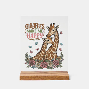 Señal Acrílica Las jirafas me hacen feliz diseño de camisa floral