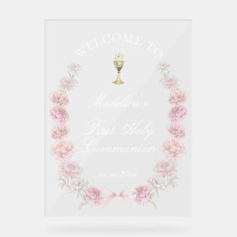 Señal Acrílica Las primeras peonías de la Comunión son bienvenida