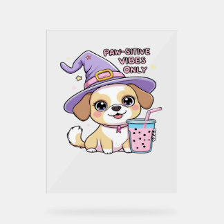 Señal Acrílica Las Vibes De Paw Sólo Cutan Perro Con Té De Burbuj