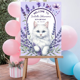 Señal Acrílica Lavanda elegante y cumpleaños del gato
