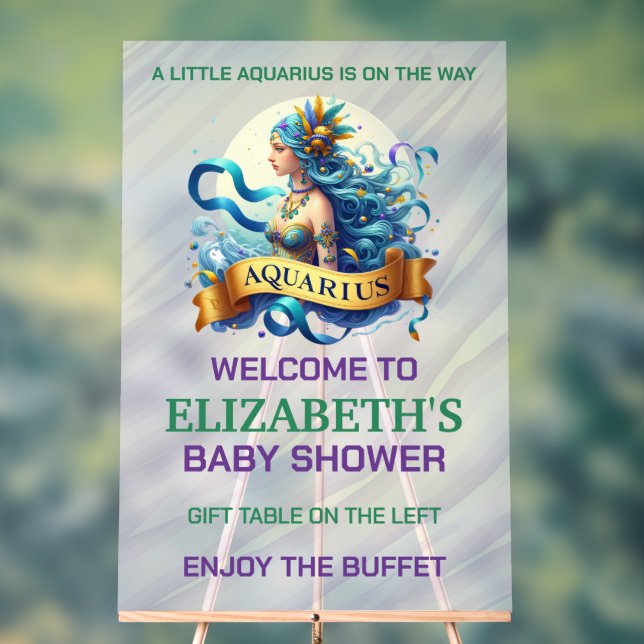 Señal Acrílica Lavender and Green Aquarius Zodiac Baby Shower (Neutral )