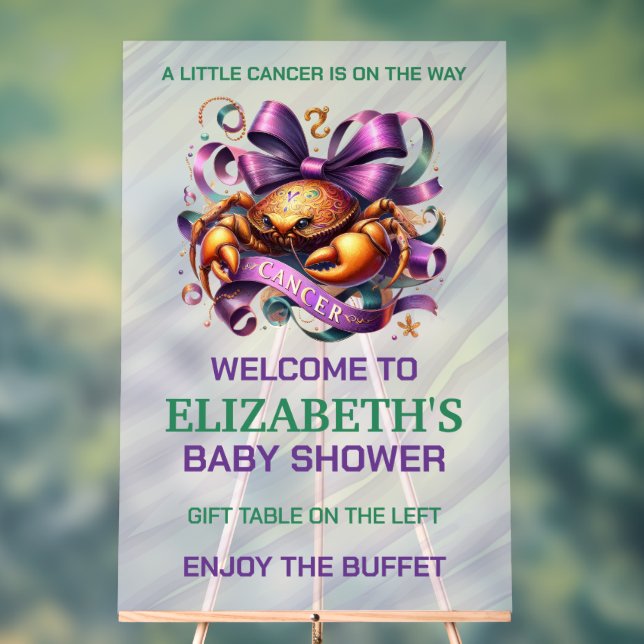 Señal Acrílica Lavender and Green Cancer Zodiac Baby Shower (Neutral )