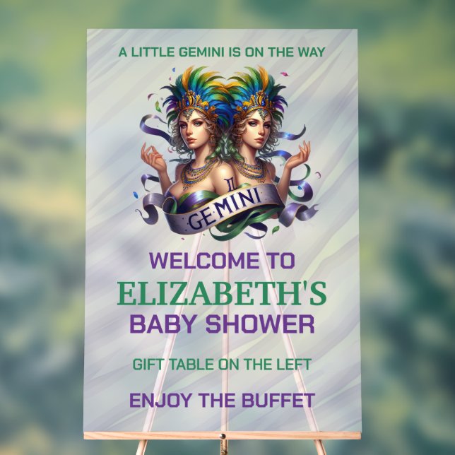 Señal Acrílica Lavender and Green Gemini Zodiac Baby Shower (Neutral )
