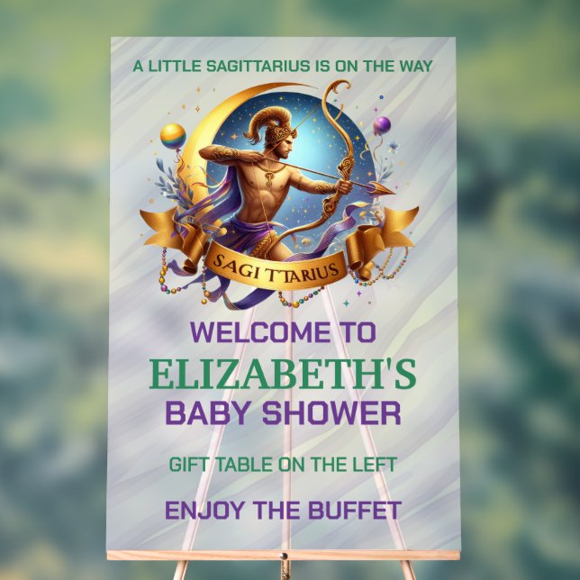 Señal Acrílica Lavender and Green Sagittarius Zodiac Baby Shower (Neutral )