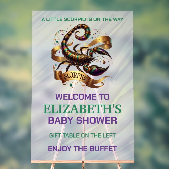 Señal Acrílica Lavender and Green Scorpio Zodiac Baby Shower (Neutral )