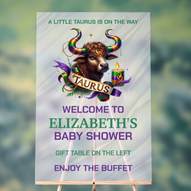 Señal Acrílica Lavender and Green Taurus Zodiac Baby Shower (Neutral )