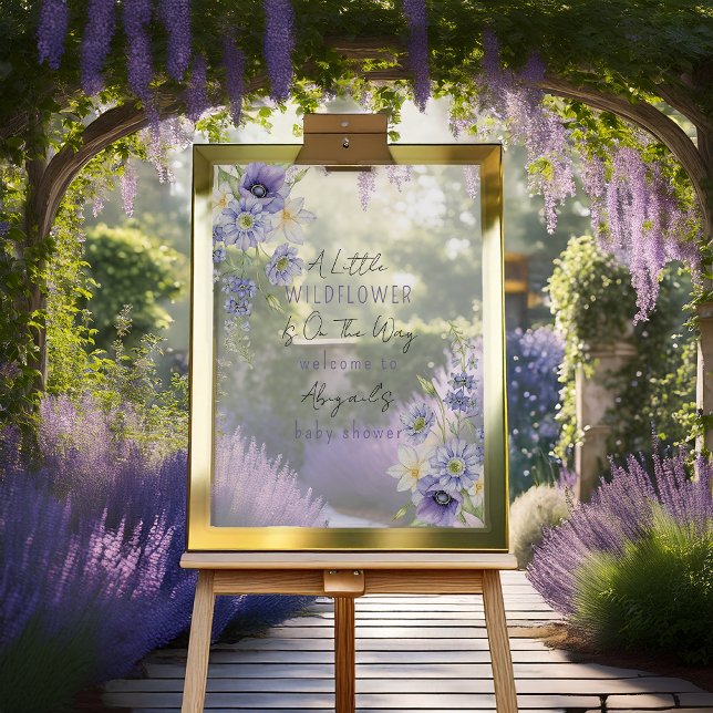 Señal Acrílica Lavender Boho Un Pequeño Baby Shower De Flor Silve (Boho Lavender "A Little Wildflower" Girl Baby Shower Acrylic Sign)