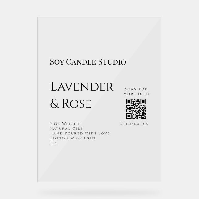 Señal Acrílica Lavender rosa soja negocios de velas añadir código (Anverso)