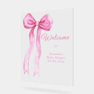 Señal Acrílica Lazo rosa - fiesta de bienvenida para baby shower