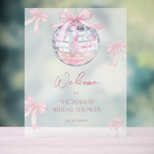 Señal Acrílica Lazos Rosados Femeninos Bola de Discoteca Brillant