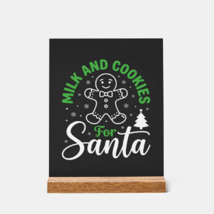 Señal Acrílica Leche y Galletas de Navidad para Santa