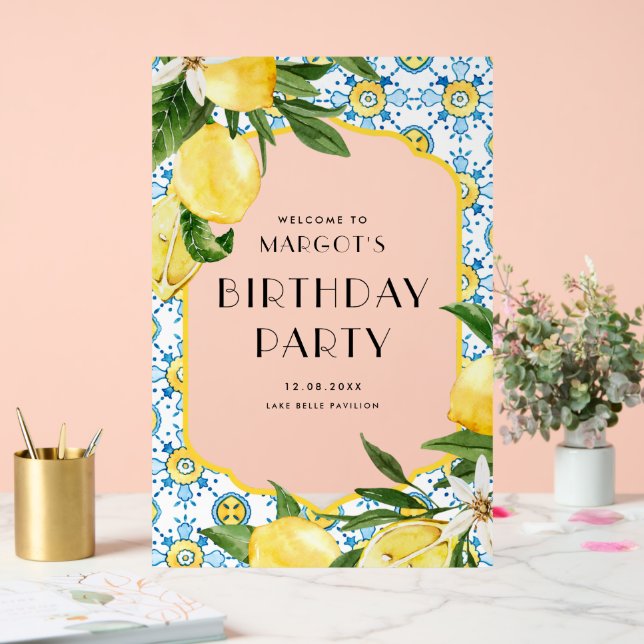 Señal Acrílica Lemons acuarela y cumpleaños de la tela marroquí (Boda)