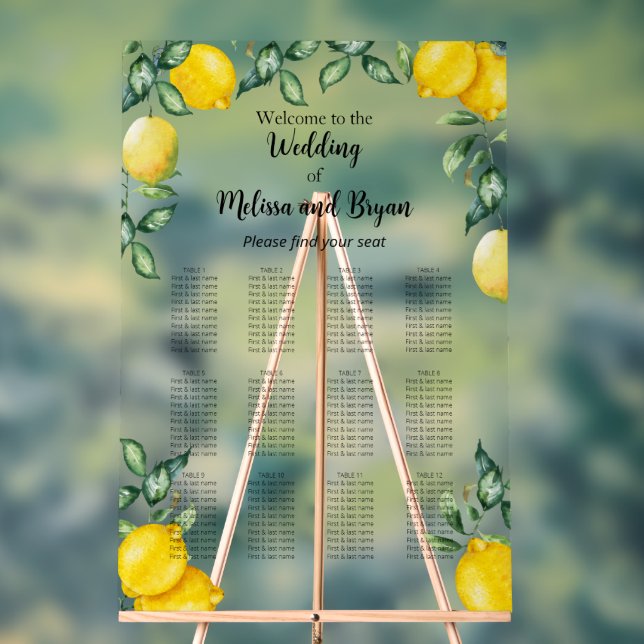 Señal Acrílica Lemons citrus Boda 12 tablas tabla de asientos (Neutral )