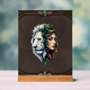 Señal Acrílica León blanco y mujer