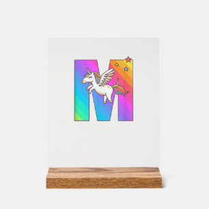 Señal Acrílica Letra Inicial M Monograma de Unicornio Cumpleaños