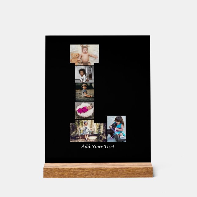 Señal Acrílica Letra negra y blanca L Collage de fotos (Anverso)